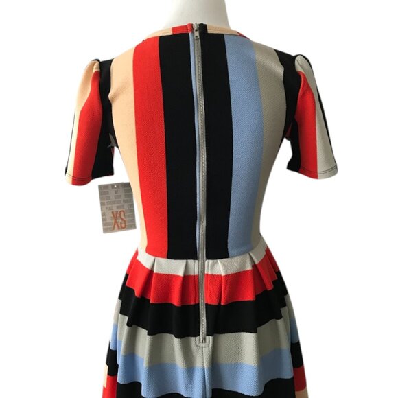 NWT Lularoe Amelia Dress XS – Striped Fit & Flare w/ Pockets & Back Zip Dopamine - Picture 5 of 7